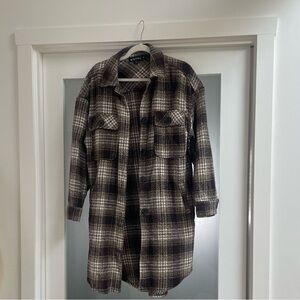 Motel Rocks Chocolate Plaid Long Shirt Jacket